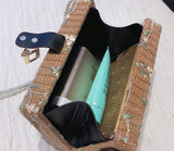 Floral Straw Box Clutch Shoulder Bag - Presidential Brand (R)