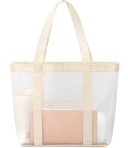 Mesh Beach Bag Rope Handles, Mesh Tote Bag for Women Contains Wicker Oversized Beach Tote Bag (Beige）