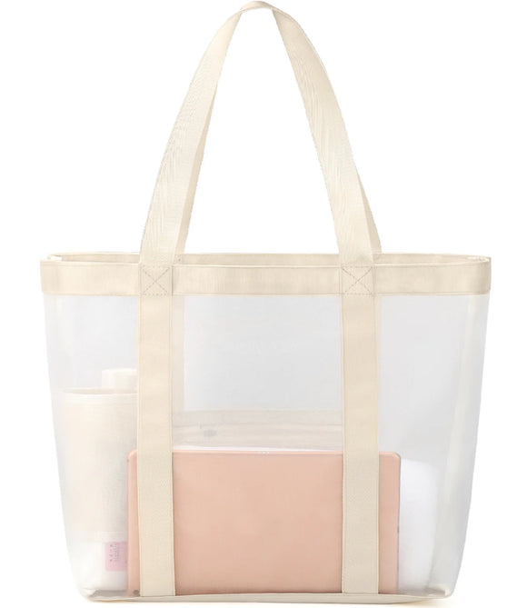Mesh Beach Bag Rope Handles, Mesh Tote Bag for Women Contains Wicker Oversized Beach Tote Bag (Beige）