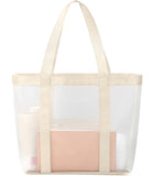 Mesh Beach Bag Rope Handles, Mesh Tote Bag for Women Contains Wicker Oversized Beach Tote Bag (Beige）