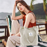 2PCS Corduroy Tote Bag for Women Aesthetic Shoulder Handbags School Shopping Bag (Black + Beige)