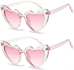 2 Pack Clout Heart Shaped Sunglasses Goggles Vintage Cat Eye Mod Style Retro Kurt Cobain Glasses (Glitter*2)