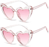 2 Pack Clout Heart Shaped Sunglasses Goggles Vintage Cat Eye Mod Style Retro Kurt Cobain Glasses (Glitter*2)