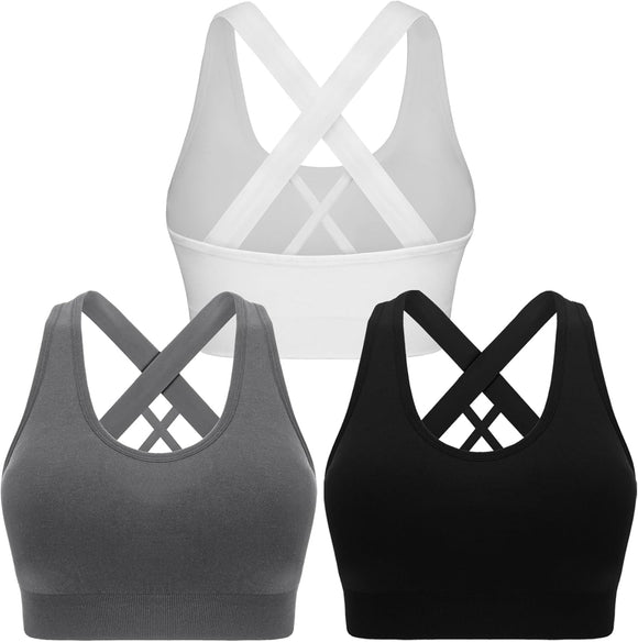Sports Bras for Women Padded High Impact Seamless Criss Cross Back Workout Tops Gym Activewear Bra