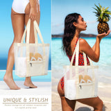 Mesh Beach Bag Rope Handles, Mesh Tote Bag for Women Contains Wicker Oversized Beach Tote Bag (Beige）