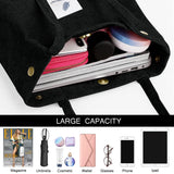 2PCS Corduroy Tote Bag for Women Aesthetic Shoulder Handbags School Shopping Bag (Black + Beige)