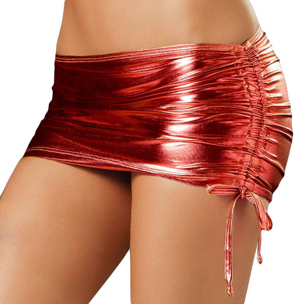 Women'S Metallic Mini Skirt Shiny Bodycon Ruched Micro Short Skirt Wet Look Dance Clubwear Night Costume