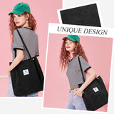 2PCS Corduroy Tote Bag for Women Aesthetic Shoulder Handbags School Shopping Bag (Black + Beige)