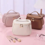 Portable PU Makeup Bag, Large Waterproof Cosmetic Pouch, with Handles Multifunctional Travel Toiletry Organizer Storage Bag