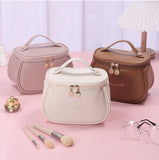 Portable PU Makeup Bag, Large Waterproof Cosmetic Pouch, with Handles Multifunctional Travel Toiletry Organizer Storage Bag