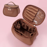 Portable PU Makeup Bag, Large Waterproof Cosmetic Pouch, with Handles Multifunctional Travel Toiletry Organizer Storage Bag