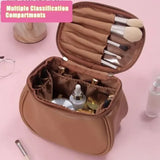 Portable PU Makeup Bag, Large Waterproof Cosmetic Pouch, with Handles Multifunctional Travel Toiletry Organizer Storage Bag