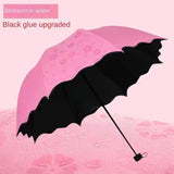 Portable Creative Water Flowering  Umbrella Manual  Black Coating UV Protection Sun Rain Dual Use Folding Parasol