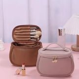 Portable PU Makeup Bag, Large Waterproof Cosmetic Pouch, with Handles Multifunctional Travel Toiletry Organizer Storage Bag