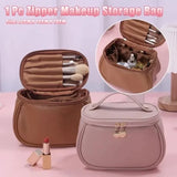 Portable PU Makeup Bag, Large Waterproof Cosmetic Pouch, with Handles Multifunctional Travel Toiletry Organizer Storage Bag