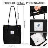 2PCS Corduroy Tote Bag for Women Aesthetic Shoulder Handbags School Shopping Bag (Black + Beige)