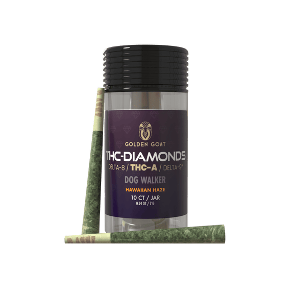 Golden Goat THC-A Diamond Pre-Rolls, 10ct - Dog Walker, Hawaiin Haze (Sativa)