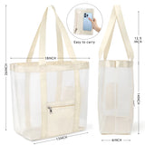 Mesh Beach Bag Rope Handles, Mesh Tote Bag for Women Contains Wicker Oversized Beach Tote Bag (Beige）