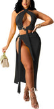 Women’S Sexy Hollow Out Dresses Crisscross Halter Wrap Sleeveless Slit Casual Bodycon Maxi Club Dress