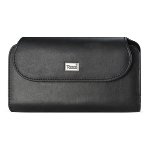 Reiko Horizontal Genuine Leather Pouch iPhone 7 Plus/ 8 Plus With Card Holder In Black (6.62X3.46X0.68 Inches Plus) - Presidential Brand (R)