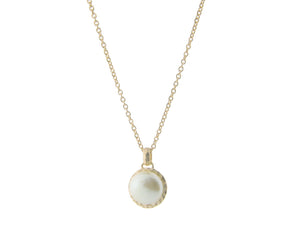 Hammered Rhodium Tone Freshwater Coin Pearl Pendant Necklace, 16" + 2" extension - Presidential Brand (R)