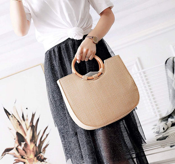 Straw Tote with Round Wooden Handles - Presidential Brand (R)