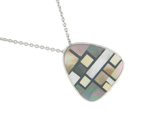 Vintage Triad Mother of Pearl Pendant Necklace in 925 Sterling Silver by , 16" - Presidential Brand (R)