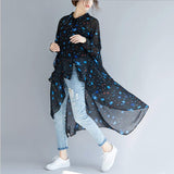 Womens Uneven Long Chiffon Shirt in Black - Presidential Brand (R)