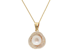 Classic 18k Gold Plated Silver Twisted Pearl & Pave Cubic Zirconia Necklace - Presidential Brand (R)