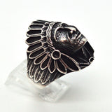 (2-5279-h9-2) Sterling Silver Men's Indian Head Ring with Black Accent. - Presidential Brand (R)