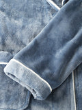 Mens Flannel Lapel Double Pocket Warm Belted Robes With Contrast Binding - Presidential Brand (R)