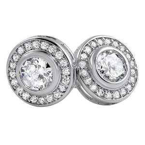 Rhodium Solitaire Circle CZ Earrings - Presidential Brand (R)