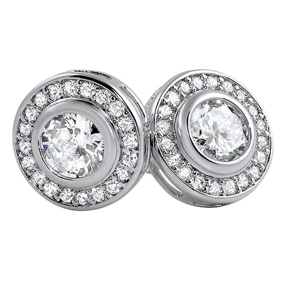 Rhodium Solitaire Circle CZ Earrings - Presidential Brand (R)