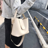 Womens Vegan Leather Bucket Bag With Wide Shoulder Strap - Presidential Brand (R)