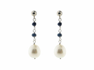 Sterling Silver Fresh Water Pearl and Black Spinel Drop Earrings - Presidential Brand (R)