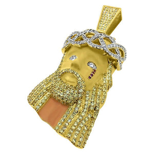 Painted Face Jesus Piece Large Gold CZ Pendant - Presidential Brand (R)