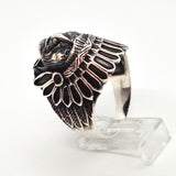(2-5279-h9-2) Sterling Silver Men's Indian Head Ring with Black Accent. - Presidential Brand (R)