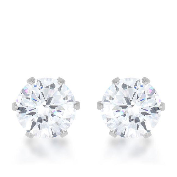 Reign 3.4ct CZ Rhodium Stainless Steel Stud Earrings - Presidential Brand (R)