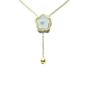 BecKids 14k Yellow Gold Mother of Pearl Flower Dangler Necklace - Presidential Brand (R)