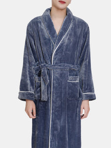 Mens Flannel Lapel Double Pocket Warm Belted Robes With Contrast Binding - Presidential Brand (R)