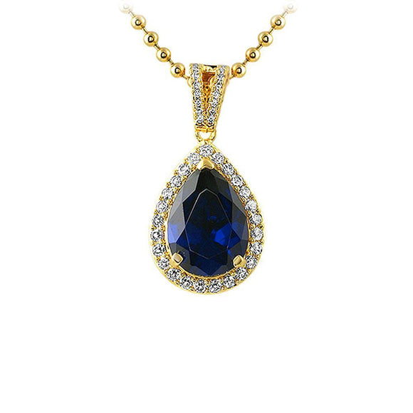 Pear Cut Lab Sapphire Gem Gold CZ Pendant - Presidential Brand (R)