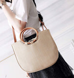 Straw Tote with Round Wooden Handles - Presidential Brand (R)
