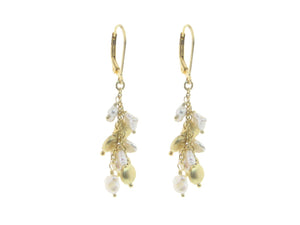 Dangling Gold Bead & Pearl Cluster French Clasp Earrings - Presidential Brand (R)