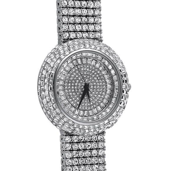 Baguette Iced Out Orbit 6 Row Watch - Presidential Brand (R)