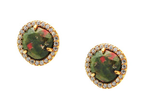 Sparkling CZ Unakite Stud Earrings in Vermeil - Presidential Brand (R)