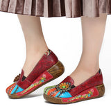 SOCOFY Retro Floral Embossed Genuine Leather Casual Slip On Platform Shoes - Presidential Brand (R)