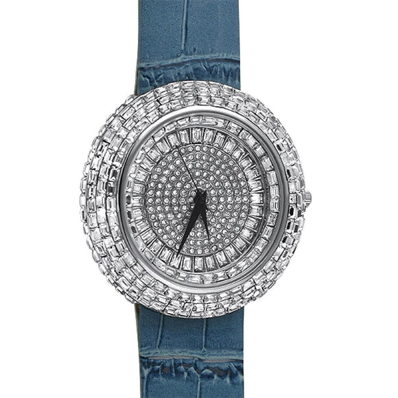 Platinum Baguette Ice Orbit Watch Blue - Presidential Brand (R)