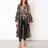 Womens Leopard Print High Low Hem Long Blouse - Presidential Brand (R)