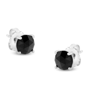 Sterling Silver 2 5/8 ct TDW Rose-Cut Treated Black Round Diamond Stud Earrings (Black, I2-I3) - Presidential Brand (R)