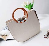 Straw Tote with Round Wooden Handles - Presidential Brand (R)